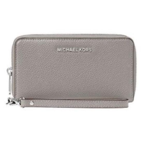MICHAEL Michael Kors Large Leather Smartphone Wristlet NWOT light grey neverused - Picture 1 of 12